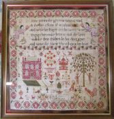 Framed George IV sampler by Sarah Middleton aged 10 dated 1825 58.