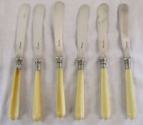 Set of 6 Victorian ivory handled silver tea/butter knives Sheffield 1890