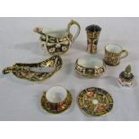 Selection of Royal Crown Derby imari pattern china inc miniature cup, saucer and plate, jug,