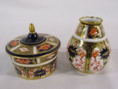 Royal Crown Derby imari pattern trinket pot with lid D 7.5 cm H 6 cm & vase H 7.