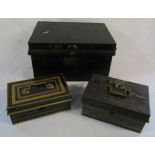 Metal deeds box & 2 metal money boxes
