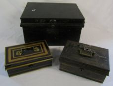 Metal deeds box & 2 metal money boxes