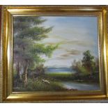 Gilt framed oil of canvas of a rural scene signed Minteen 73 cm x 65 cm (size including frame)