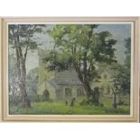 Oil on board by Clive Browne 'Old Clee Church Grimsby' 37 cm x 28 cm (size including frame)