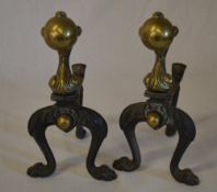 Pair of 19th century brass and cast fire dogs with ball and claw decoration