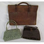 2 vintage snakeskin style handbags inc Dollargrand & a leather satchel