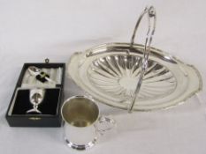Selection of silver plate inc boxed egg cup and spoon & tankard