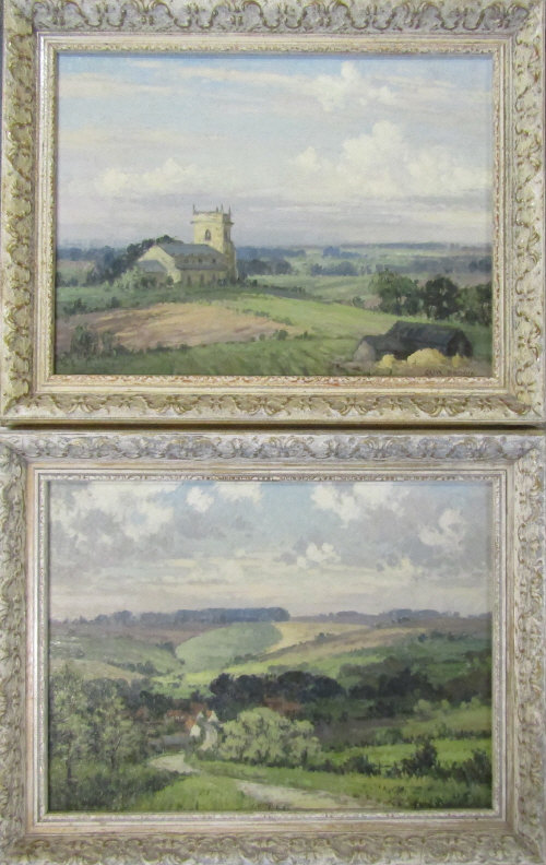 Pair of oil on board by Clive Browne 'Old Bolingbroke' and 'Church on the Hill' 48 cm x 38 cm (size