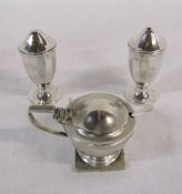 Silver mustard pot London 1918 with a silver spoon & pair of silver salt and pepper pots Birmingham