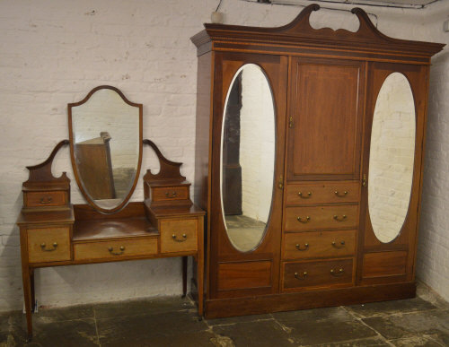 Late Victorian/Edwardian compendium wardrobe with scroll bracket pediment H230cm W194cm & 2 oval