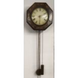 19th century wall clock with brass inlay with label to verso J F Lundy 28 Cleethorpes Rd,