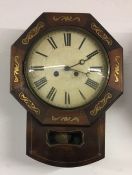 19th century drop dial wall clock with bass inlay