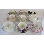 Assorted 19th century English tea cups and saucers (af)