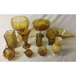 11 pieces of amber glassware