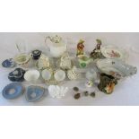 Various ceramics inc New Chelsea coffee set, Capodimonte figurines, Wedgwood jasperware,