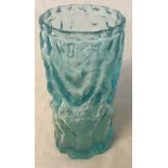 Whitefriars style blue bark effect glass vase Ht 20.