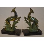 Pair of leaping antelope book ends signed Gallot