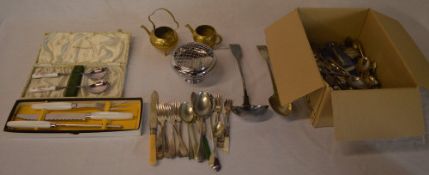 Quantity of silver plated cutlery and brass
