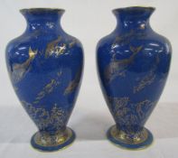 Early 20th century pair of Wedgwood powder blue fish / carp vases H 21.