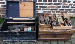 Joiner's chest and various tool and tin trunk.