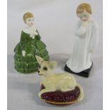 2 small Royal Doulton figurines - Belle HN2340 and Darling HN1985 & a Beswick chihuahua dog sitting