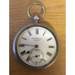 Silver pocket watch made by J W Benson London 1911 (small crack to dial)