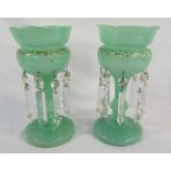 Pair of green glass lustres H 30 cm