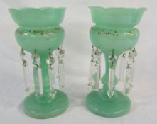 Pair of green glass lustres H 30 cm