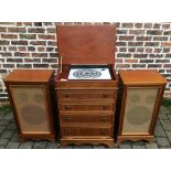 Bang & Olufsen stereo (AF & missing lid) with a pair of large speakers and a Technics control
