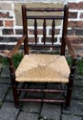 Victorian rush seated spindle back child's chair