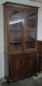 Victorian glazed display bookcase with drawer and cupboard H 220 cm L 106 cm (possible marriage)