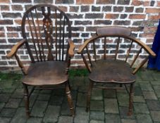 Early 20th century office chair with elm seat & a wheel back chair
