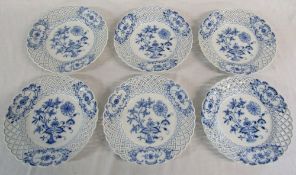 6 Meissen blue and white onion pattern ribbon plates D 23 cm (1 af)