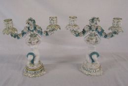 Pair of Meissen candlesticks H 22 cm (both repaired)