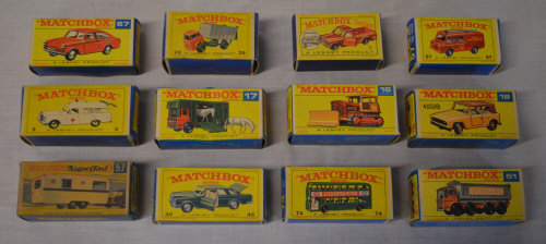 12 boxed Matchbox die cast model cars including Superfast