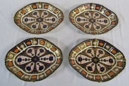 Set of 4 Royal Crown Derby imari pattern navette shaped dishes 29 cm x 22 cm (1 af)
