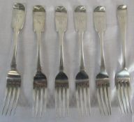 6 Victorian silver dinner forks London 1860 (5) & 1887 total weight 9.