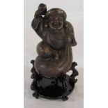 Large Bizen figure of Daikoku with laquered stand H 40 cm (inc stand)