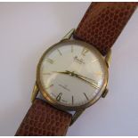 9ct gold gents Bentima Star wrist watch (marked 375) with leather strap and original case and