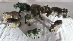 Selection of serpentine stone hippos hand crafted in Zimbabwe