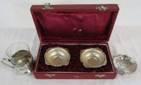 3 pieces of continental silver - cased pair of dishes marked silver,