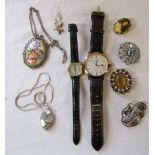 Ladies and Gents Rotary wristwatches, costume jewellery, silver Limoges necklace and pendant,
