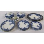 Blue and white 'Carnation' part dinner service inc tureens and meat plates