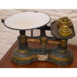 Balance scales and brass weights