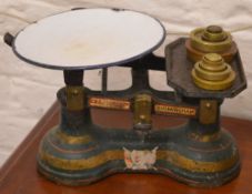 Balance scales and brass weights