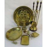 Various brass ware inc fireside compendium and charger