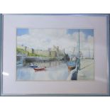 Framed watercolour of Peel Harbour,