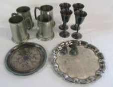 Various silver plate and pewter inc tankards and goblets