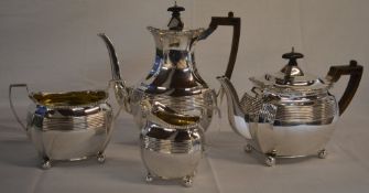 Late Victorian 4 piece silver tea set comprising of teapot, coffee pot, sugar bowl and cream jug,