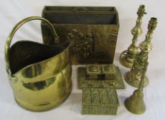 Selection of brassware inc coal bucket, ink stand, box,